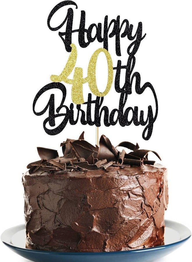 Confetti Happy Birthday Cake Topper, Black & Gold Glitter Birthday Decorations & Anniversary Celebrations (40) - Image 1